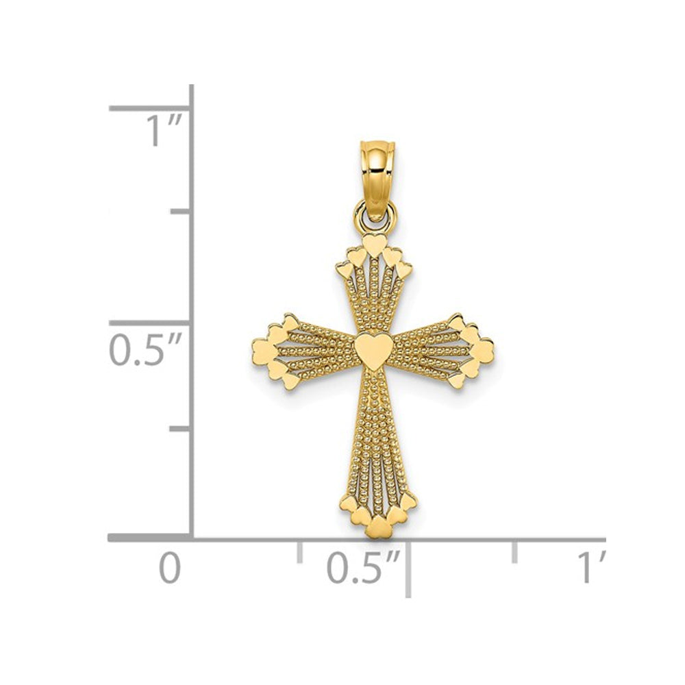 14K Yellow Gold Cross Pendant Necklace with Chain and Heart Center Image 3