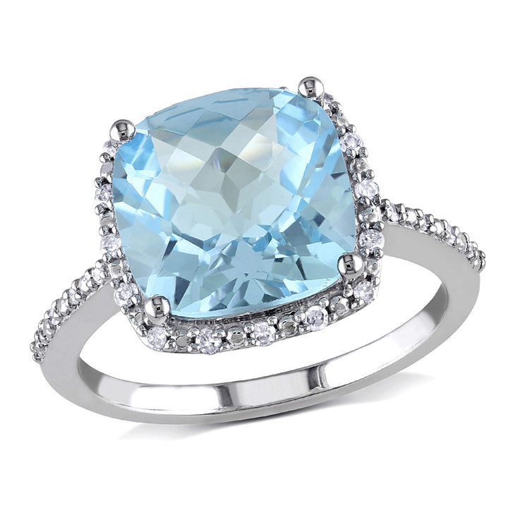 5.25 Carat (ctw) Blue Topaz Ring in 10K White Gold with Diamonds 1/10 Carat (ctw) Image 1