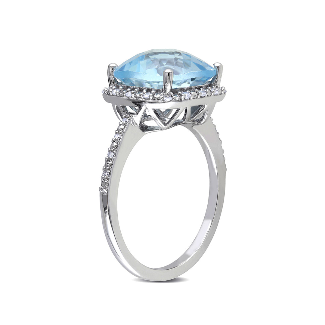 5.25 Carat (ctw) Blue Topaz Ring in 10K White Gold with Diamonds 1/10 Carat (ctw) Image 2