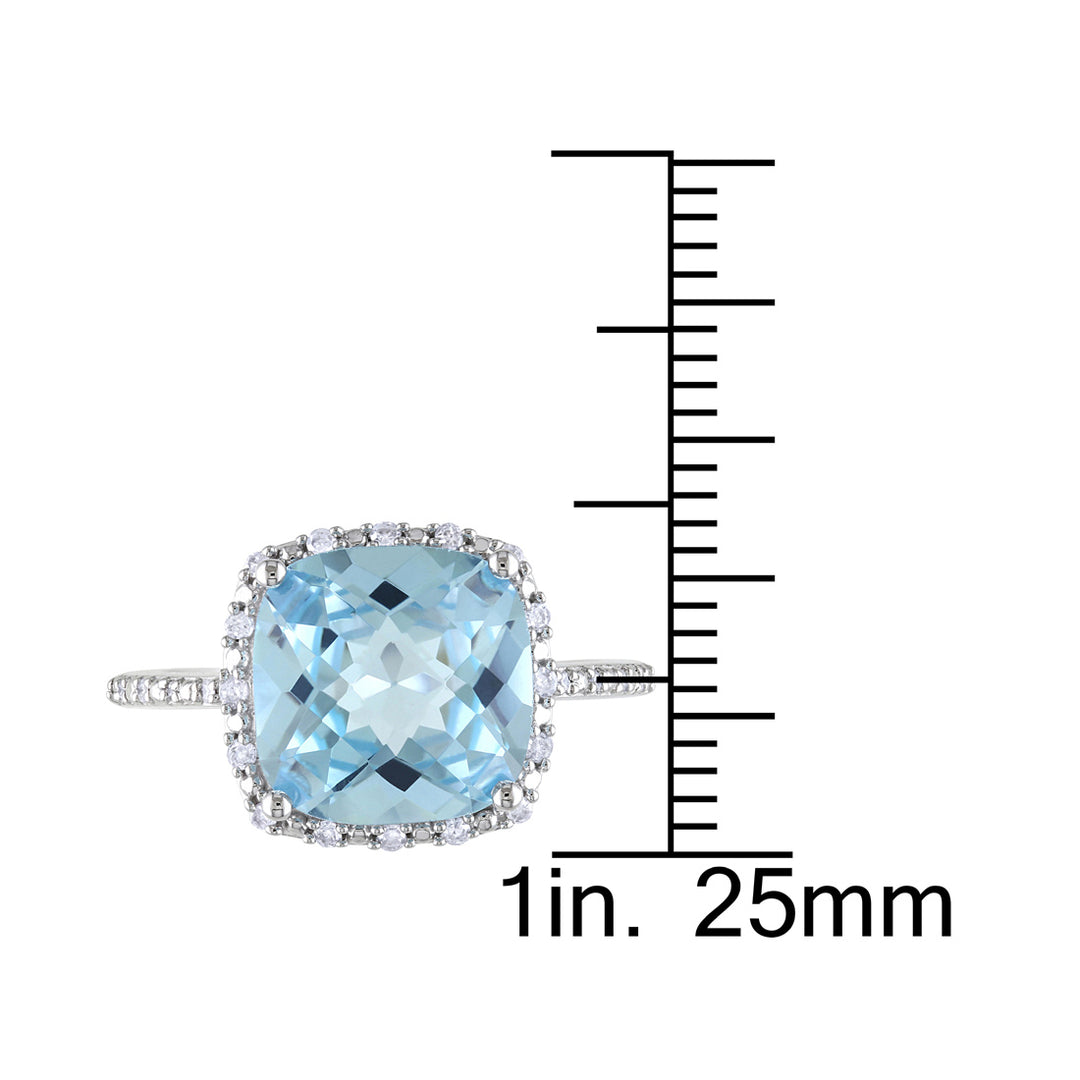 5.25 Carat (ctw) Blue Topaz Ring in 10K White Gold with Diamonds 1/10 Carat (ctw) Image 3