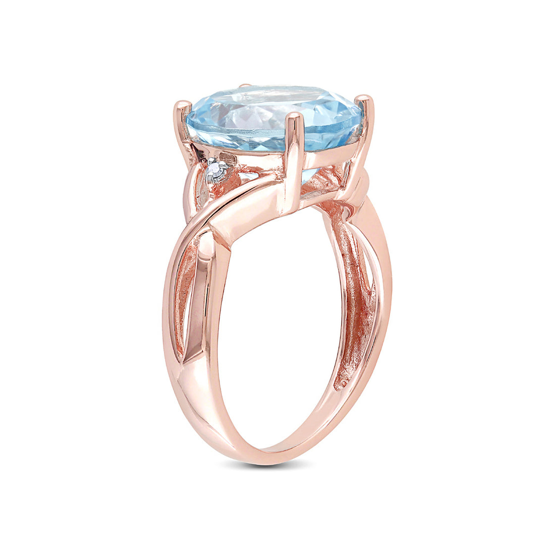 5.50 Carat (ctw) Blue Topaz Ring in Rose Pink Plated Sterling Silver Image 2