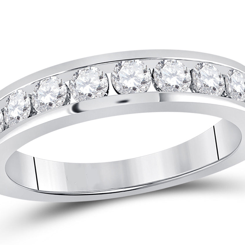 1.00 Carat (ctw H-II1-I2) Channel Set Diamond Wedding Anniversary Band Ring in 14K White Gold Image 1