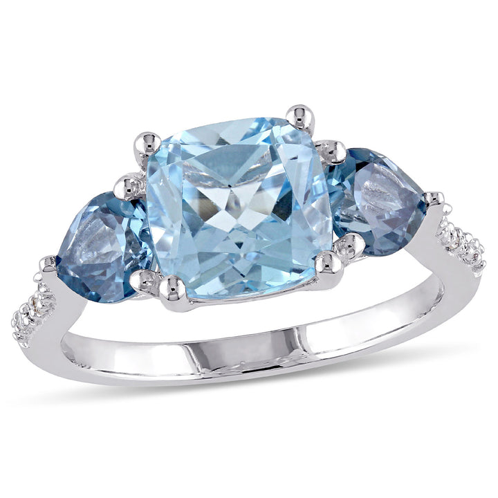 3.50 Carat (ctw) Blue Topaz Ring in Sterling Silver with Accent Diamonds Image 1