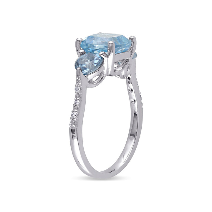 3.50 Carat (ctw) Blue Topaz Ring in Sterling Silver with Accent Diamonds Image 2