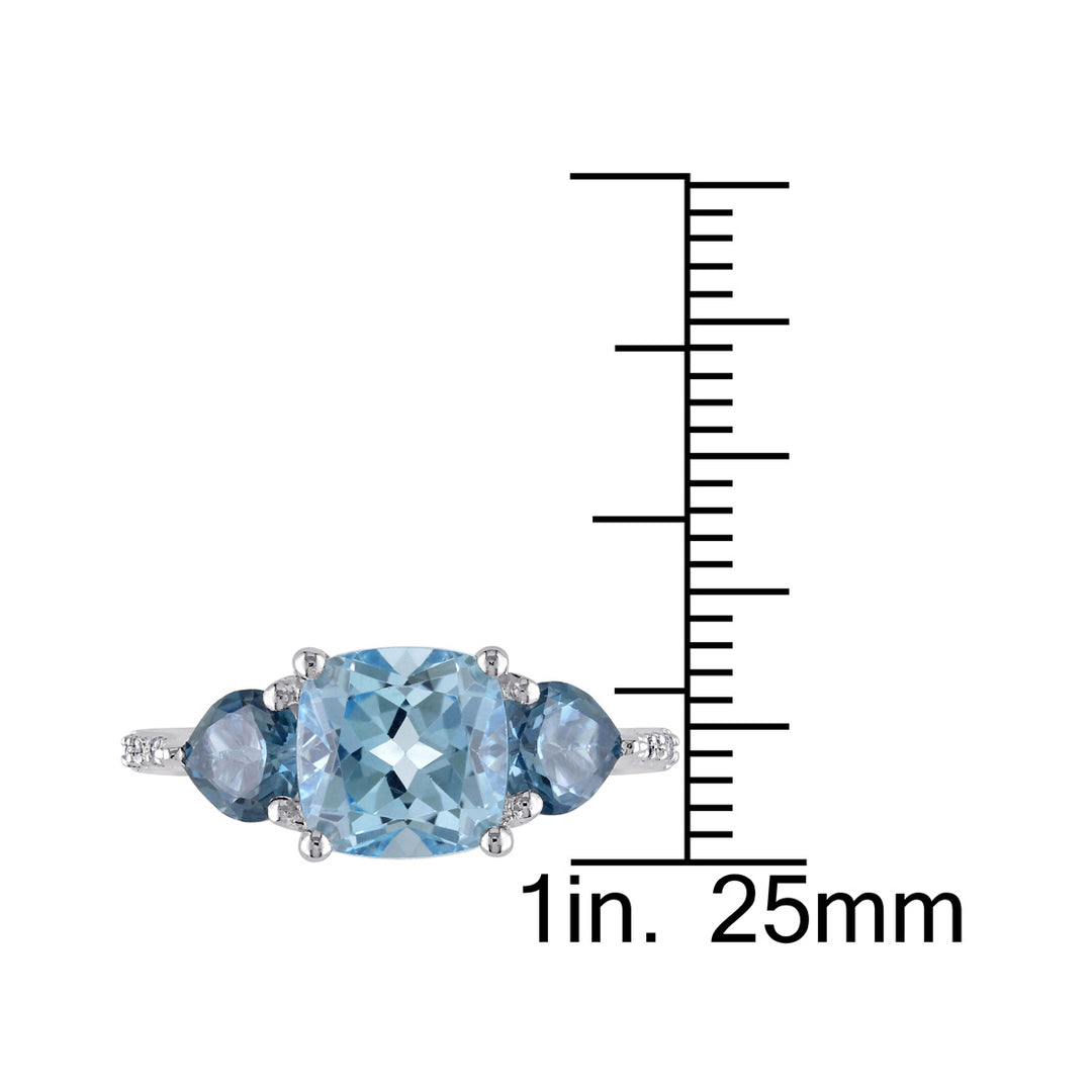 3.50 Carat (ctw) Blue Topaz Ring in Sterling Silver with Accent Diamonds Image 3