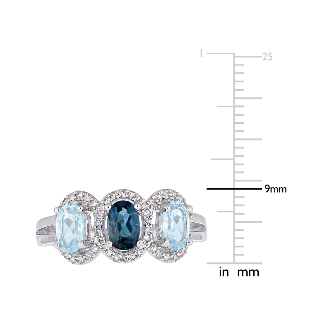 1.60 Carat (ctw) Blue Topaz Ring Three Stone Ring in Sterling Silver with Accent Diamonds Image 3