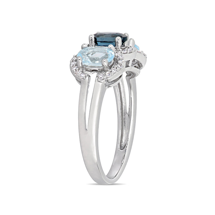 1.60 Carat (ctw) Blue Topaz Ring Three Stone Ring in Sterling Silver with Accent Diamonds Image 4