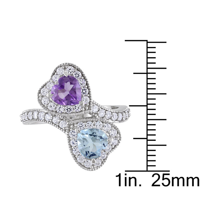 2.50 Carat (ctw) Blue Topaz and Amethyst Heart Promise Ring in Sterling Silver with Lab Created White Sapphires Image 3