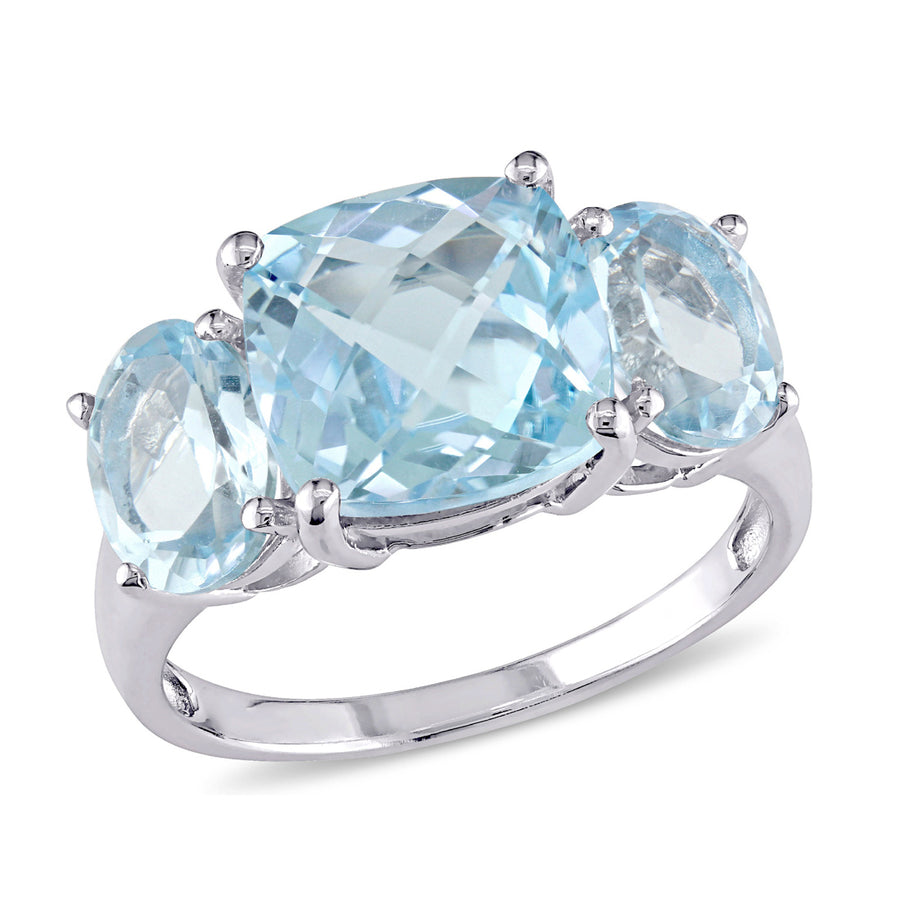 8.35 Carat (ctw) Blue Topaz Three Stone Ring in Sterling Silver Image 1