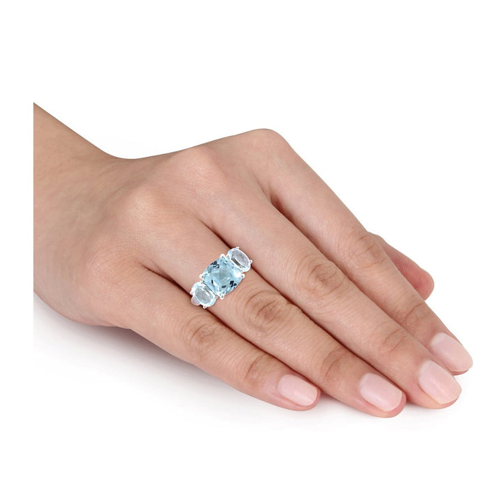 8.35 Carat (ctw) Blue Topaz Three Stone Ring in Sterling Silver Image 2