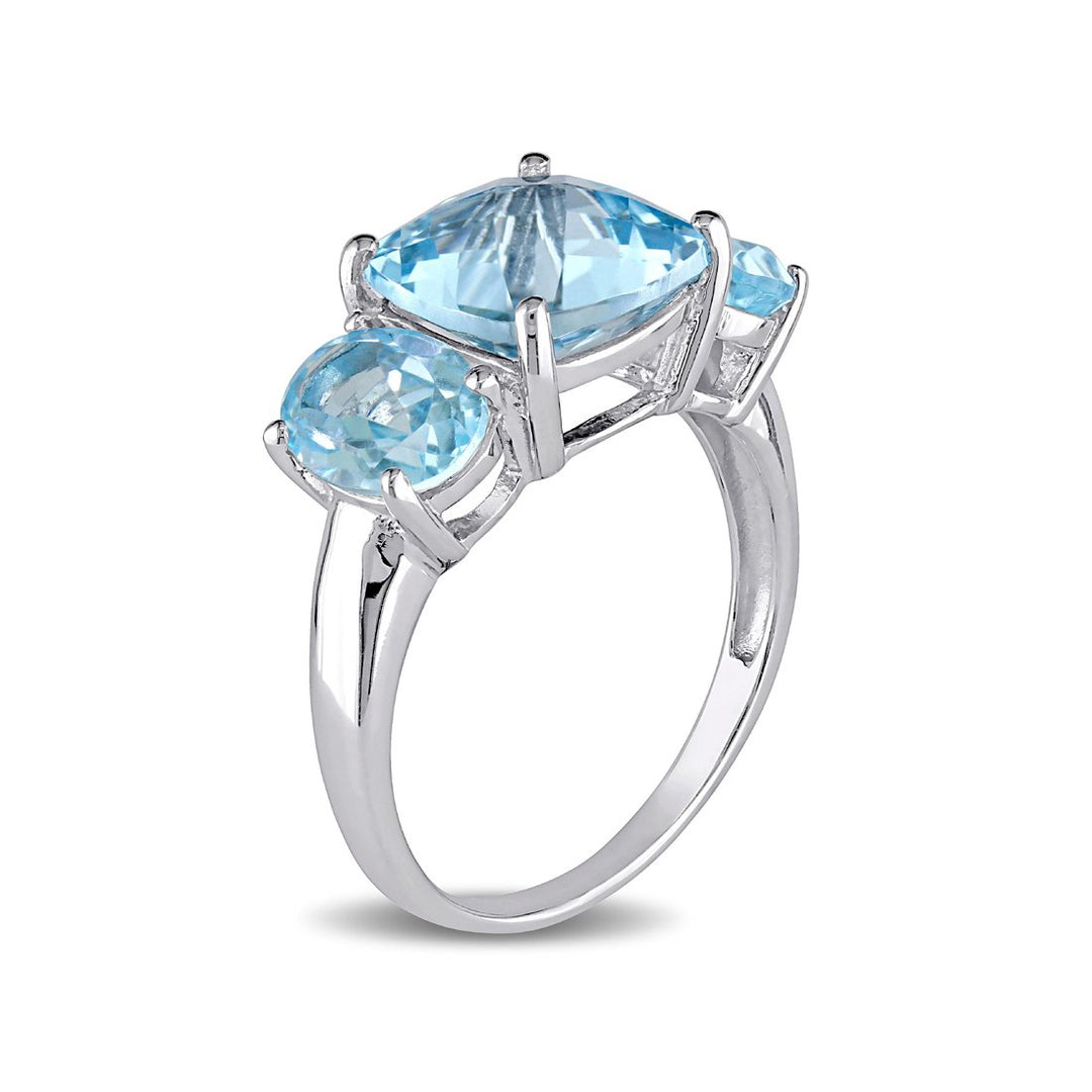 8.35 Carat (ctw) Blue Topaz Three Stone Ring in Sterling Silver Image 4