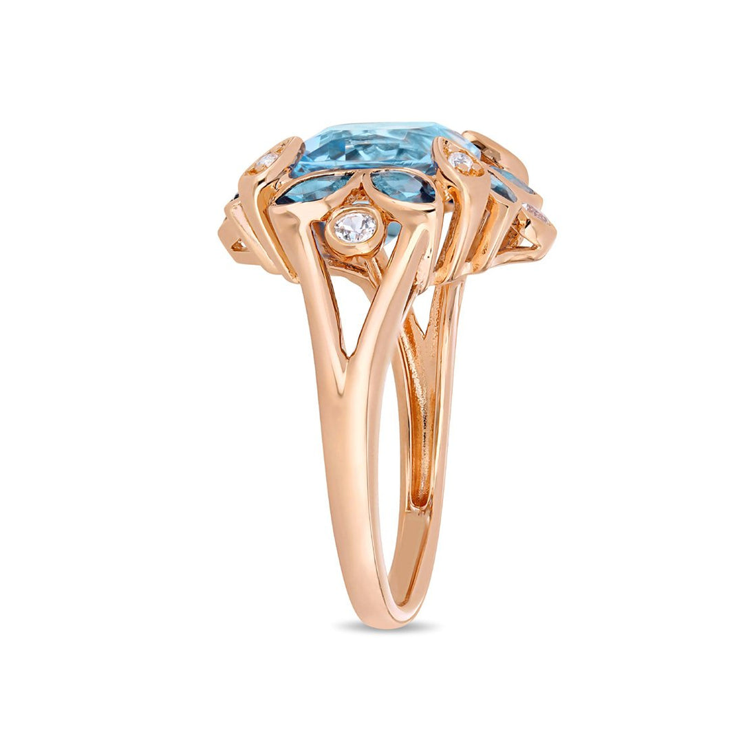 4.65 Carat (ctw) Blue and White Topaz Flower Ring in Rose Pink Plated Sterling Silver Image 3