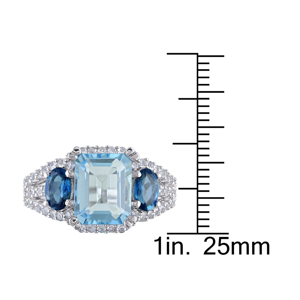 5.65 Carat (ctw) Blue Topaz Three Stone Ring in Sterling Silver Image 2