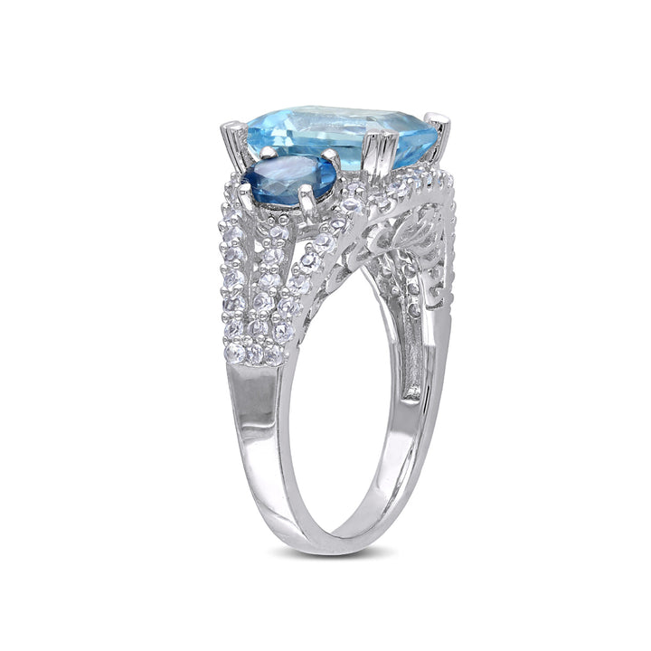5.65 Carat (ctw) Blue Topaz Three Stone Ring in Sterling Silver Image 3