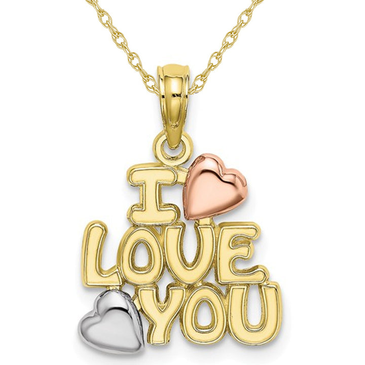 10K Yellow and Rose Gold - I Love You - Pendant Necklace Charm with Chain Image 1