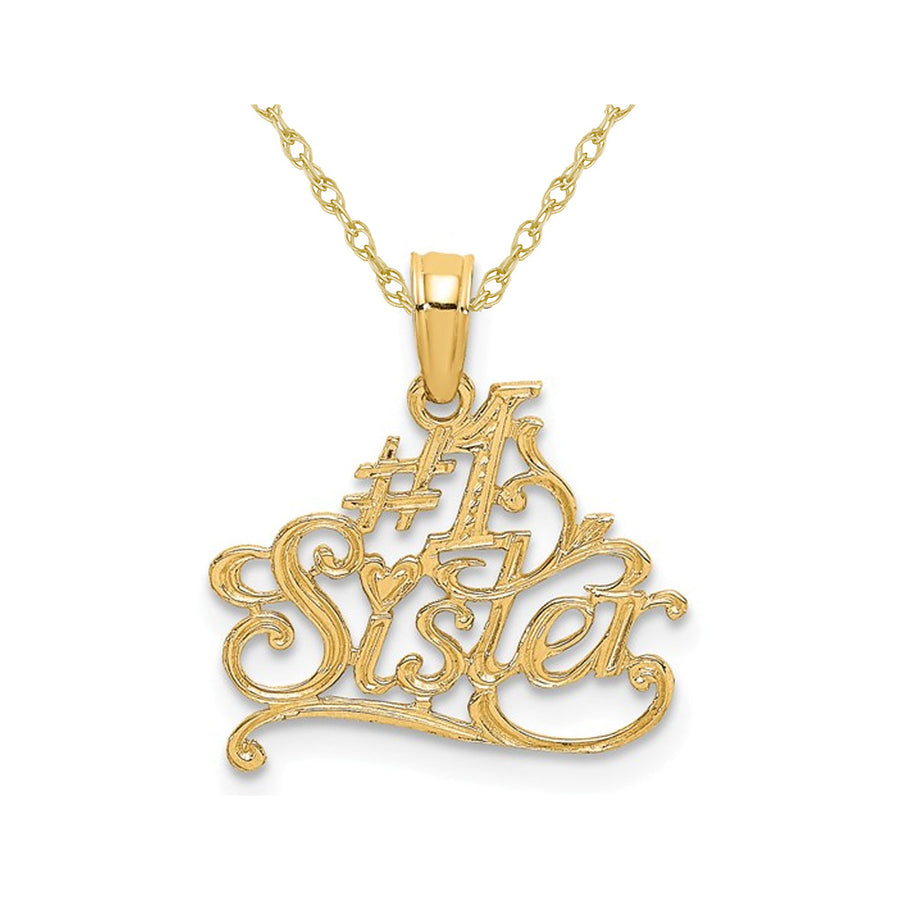 14K Yellow Gold 1 SISTER Charm Pendant Necklace with Chain Image 1