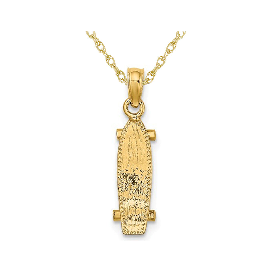 14K Yellow Gold 3-D Skate Board Charm Pendant Necklace with Chain Image 1