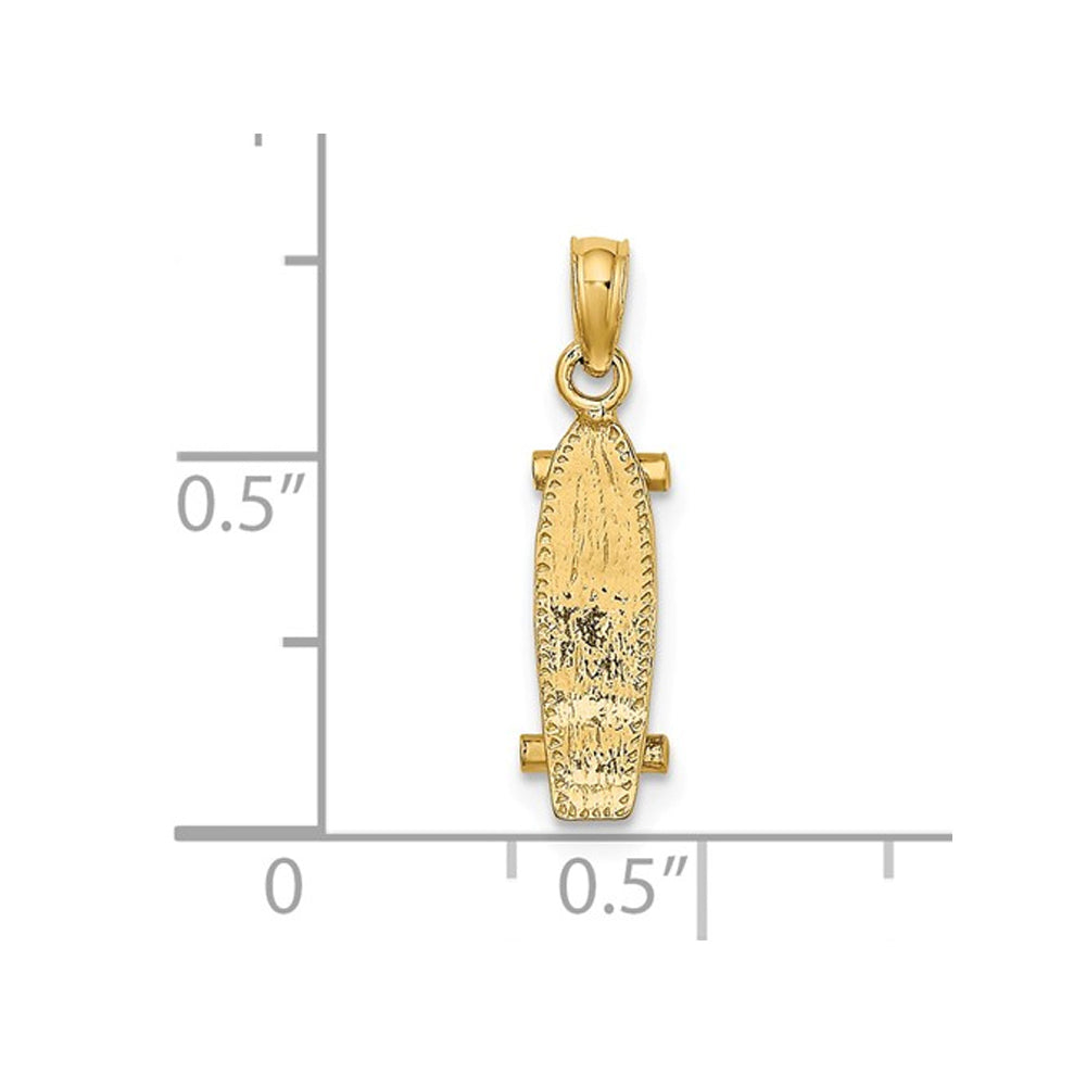 14K Yellow Gold 3-D Skate Board Charm Pendant Necklace with Chain Image 2