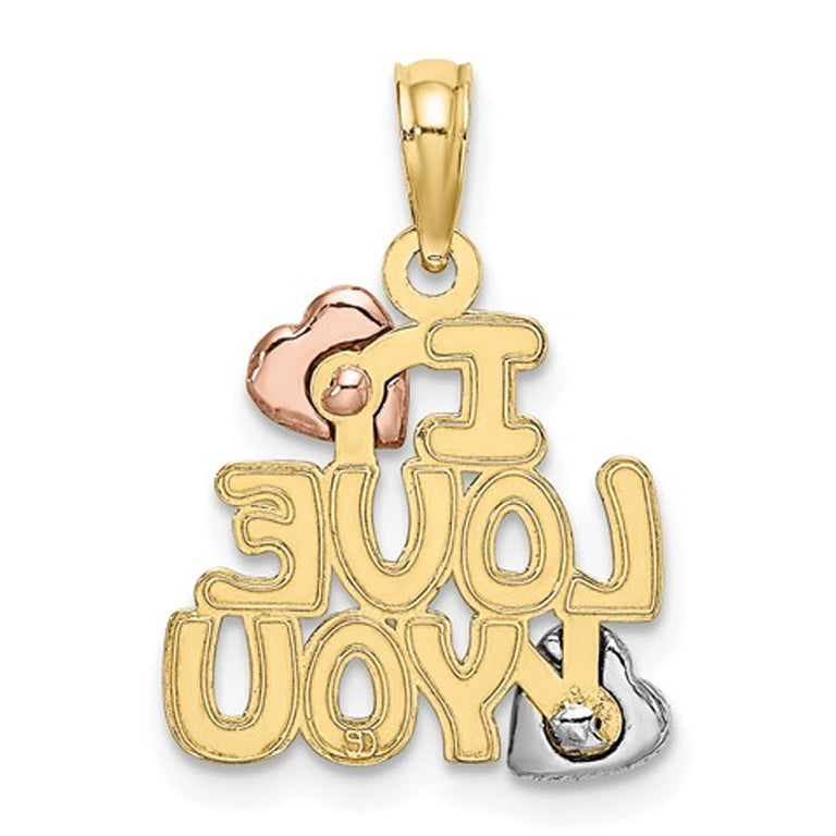 10K Yellow and Rose Gold - I Love You - Pendant Necklace Charm with Chain Image 2