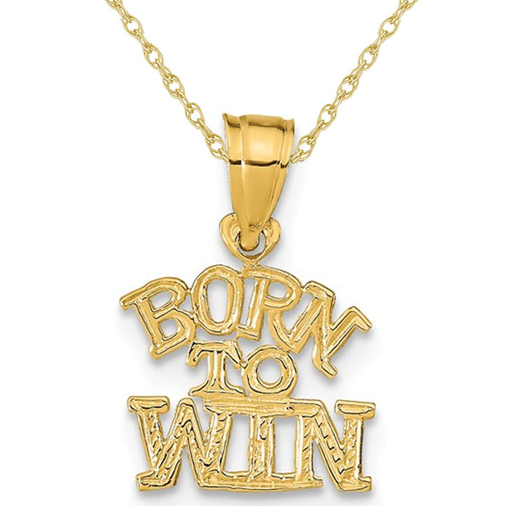 14K Yellow and Rose Gold - Born To Win - Pendant Necklace Charm with Chain Image 1