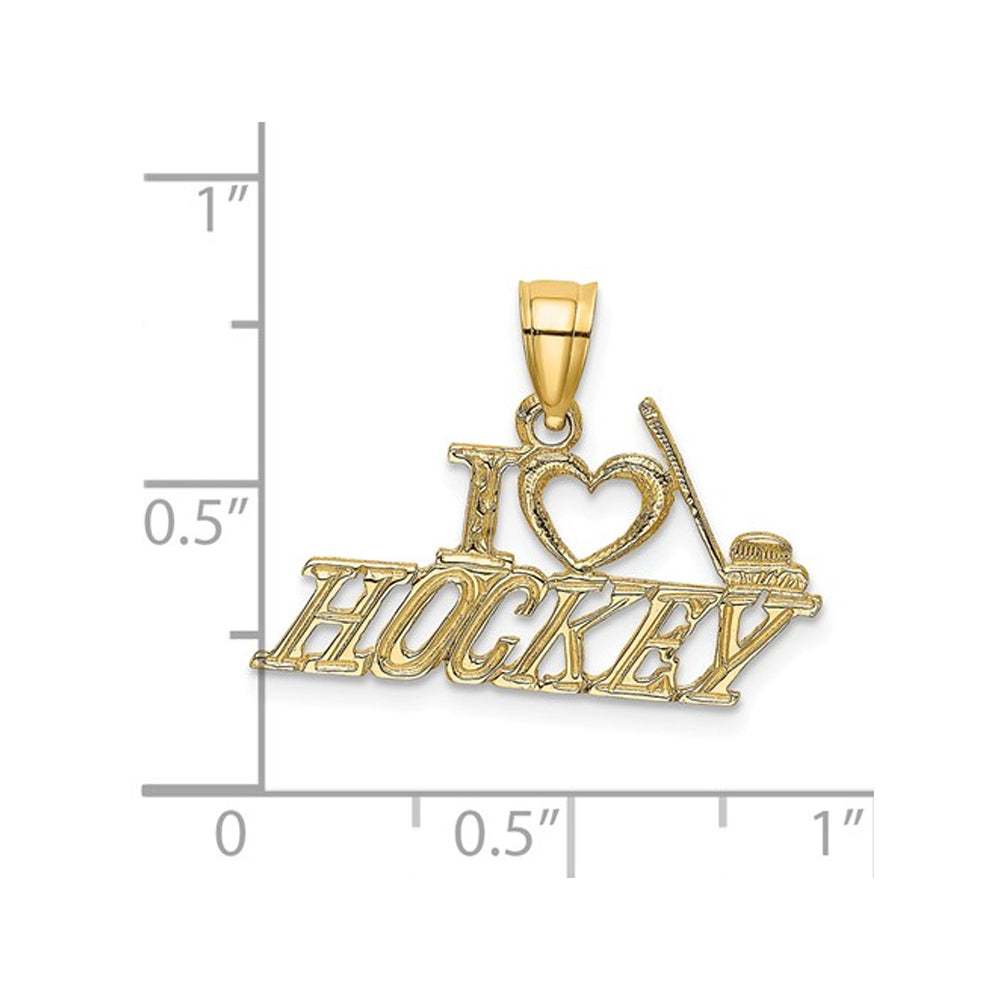 14K Yellow Gold I LOVE HOCKEY Charm Pendant Necklace with Chain Image 2