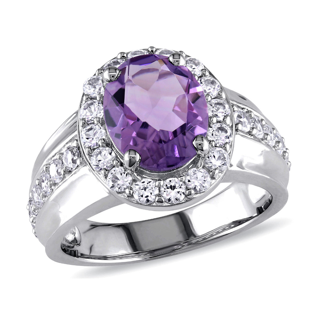 2.20 Carat (ctw) Amethyst Ring with Lab Created White Sapphires in Sterling Silver Image 1