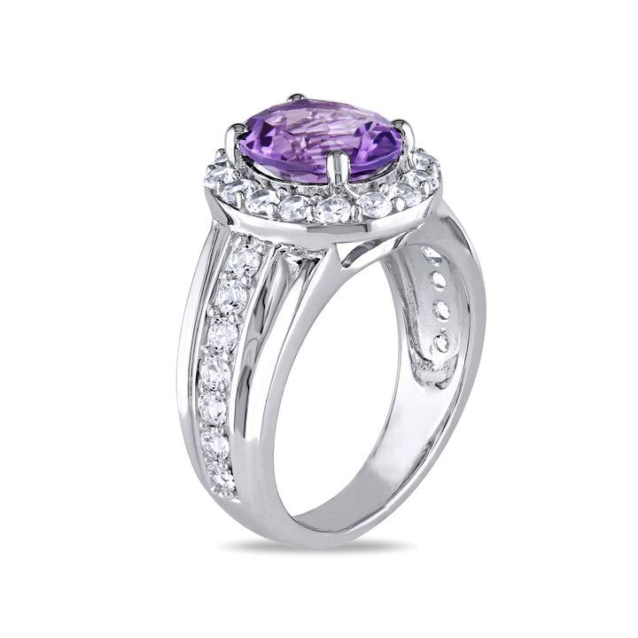 2.20 Carat (ctw) Amethyst Ring with Lab Created White Sapphires in Sterling Silver Image 3