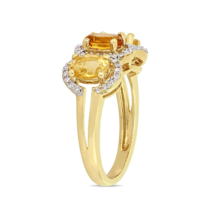 1.35 Carat (ctw) Madeira Citrine Three Stone Ring with Diamonds 1/5 Carat (ctw) in Yellow Plated Sterling Silver Image 3