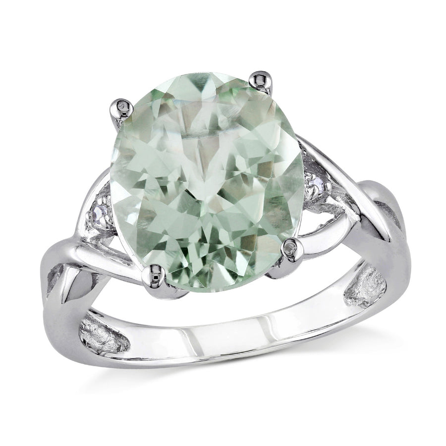 4.30 Carat (ctw) Oval-Cut Green Amethyst Ring in Sterling Silver with Accent Diamonds Image 1