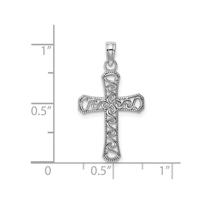 14K White Gold Fancy Cross Pendant Necklace with Chain Image 2