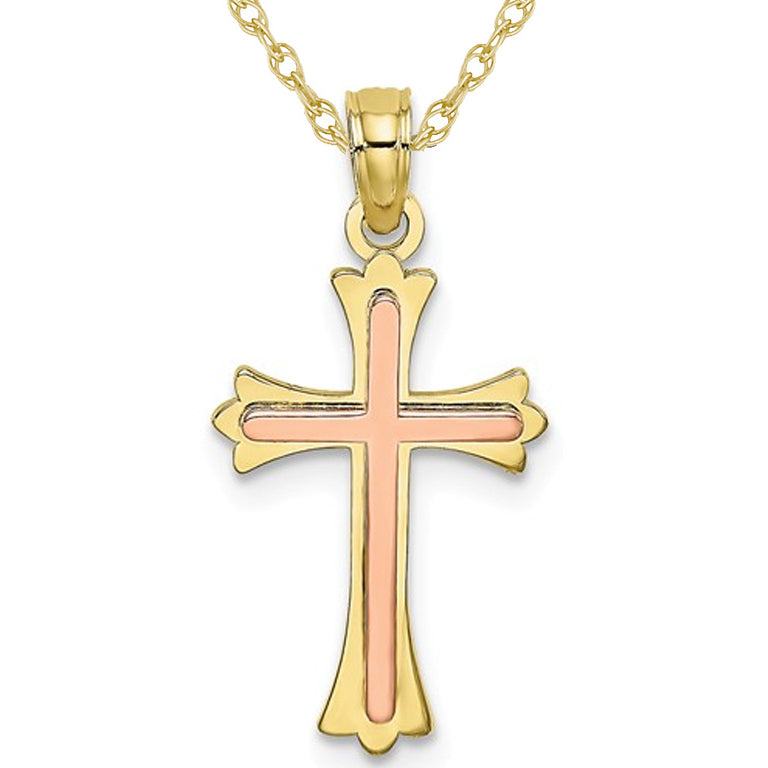 10K Yellow Gold Cross Pendant Necklace with Chain Image 1