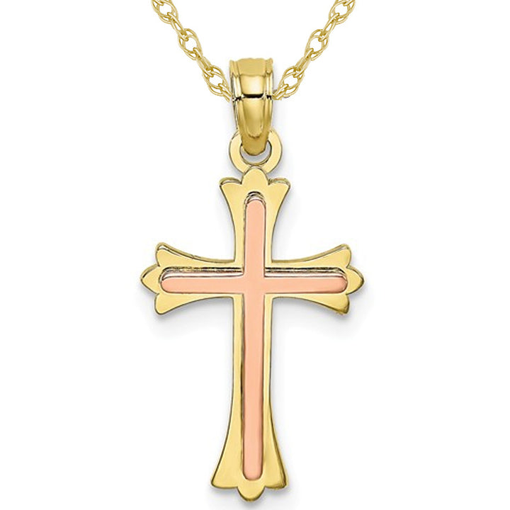 10K Yellow Gold Cross Pendant Necklace with Chain Image 1