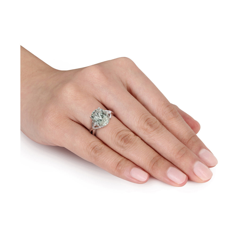 4.30 Carat (ctw) Oval-Cut Green Amethyst Ring in Sterling Silver with Accent Diamonds Image 2