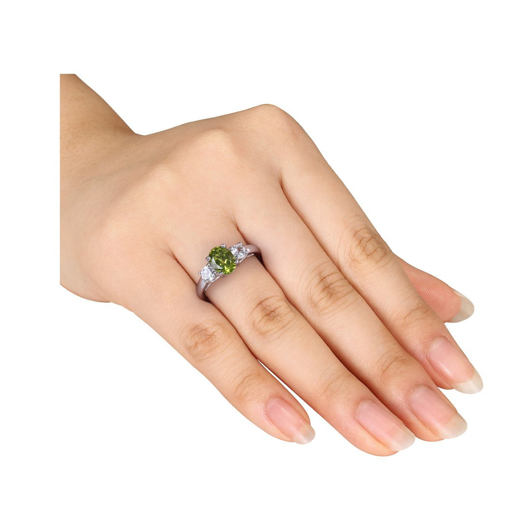 1.25 Carat (ctw) Peridot Ring with Lab Created White Sapphire 3/5 Carat (ctw) in Sterling Silver Image 4