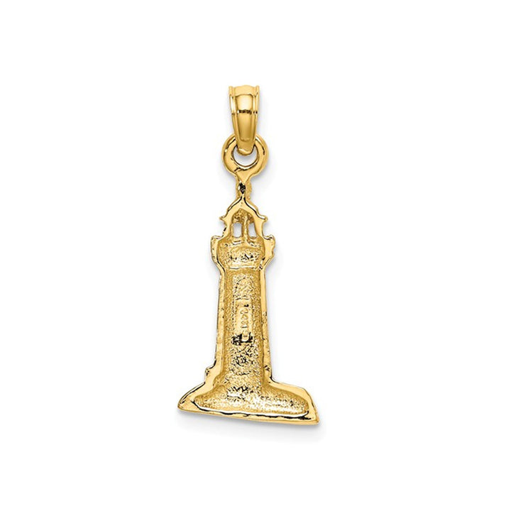 14K Yellow Gold Lighthouse Pendant Necklace Charm with Chain Image 3