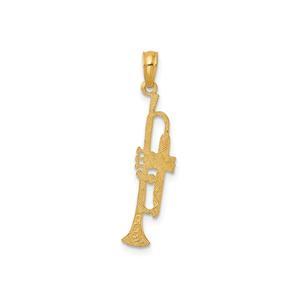 14K Yellow Gold Polished Trumpeet Musical Charm Pendant Necklace with Chain Image 3