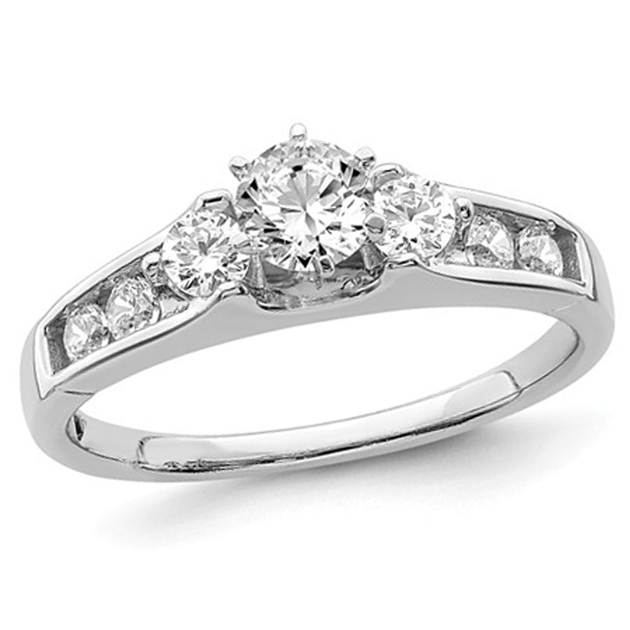 7/10 Carat (ctw Color SI1-SI2G-H-I) Lab Grown Diamond Three Stone Engagement Ring in 14K White Gold Image 1