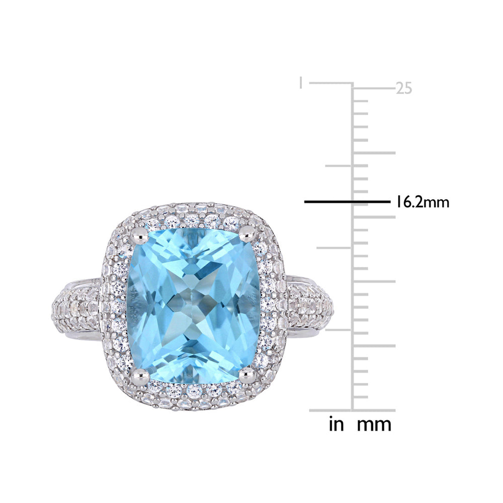 6.25 Carat (ctw) Cushion Cut Blue Topaz Ring with Lab Created White Topaz in Sterling Silver Image 2