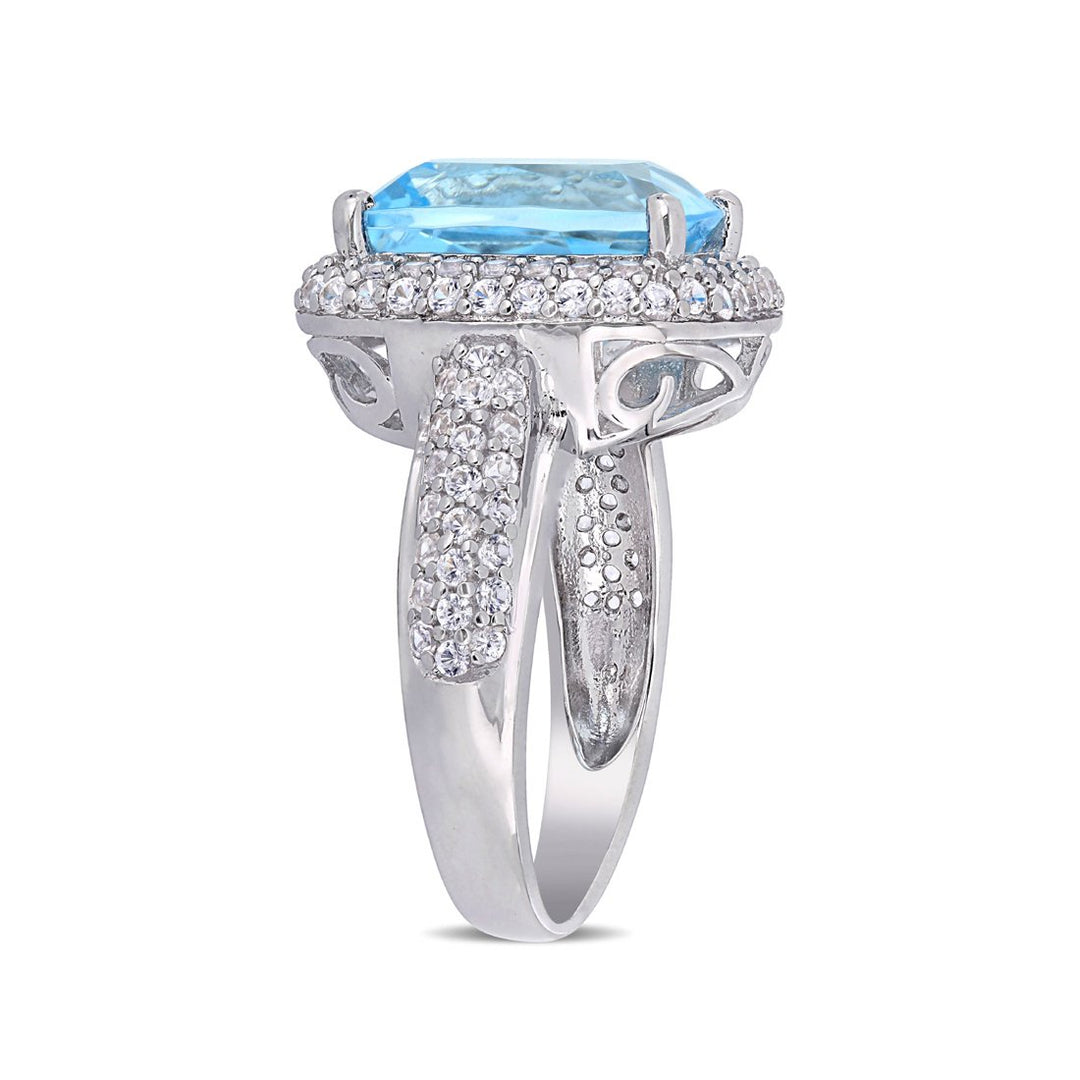 6.25 Carat (ctw) Cushion Cut Blue Topaz Ring with Lab Created White Topaz in Sterling Silver Image 3