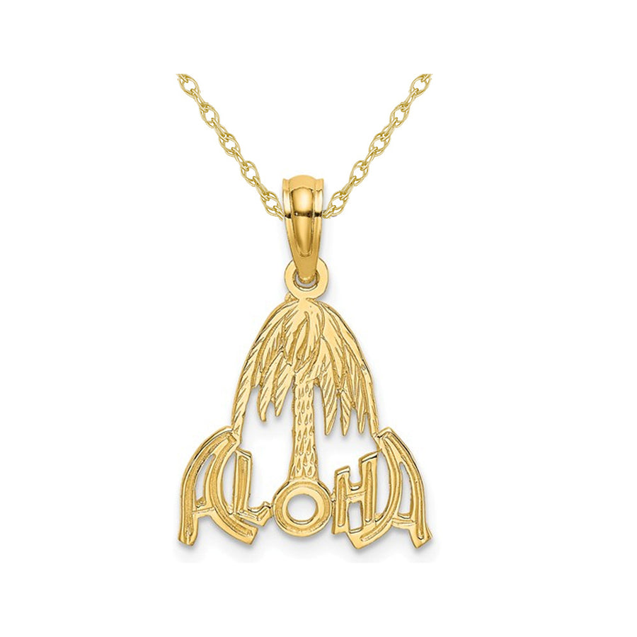 14K Yellow Gold Aloha Palm Tree Charm Pendant Necklace with Chain Image 1