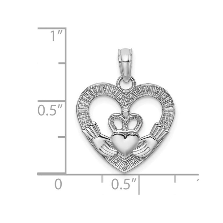 14K White Gold Heart Claddagh Pendant Necklace with Chain Image 2