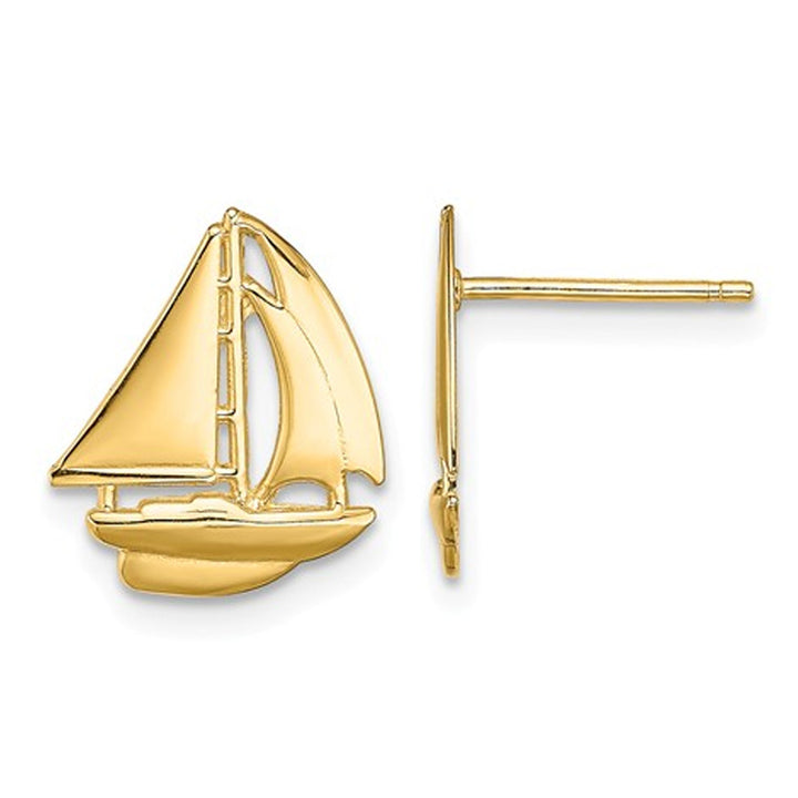 14K Yellow Gold Polished Sailboat Charm Earrings Image 1