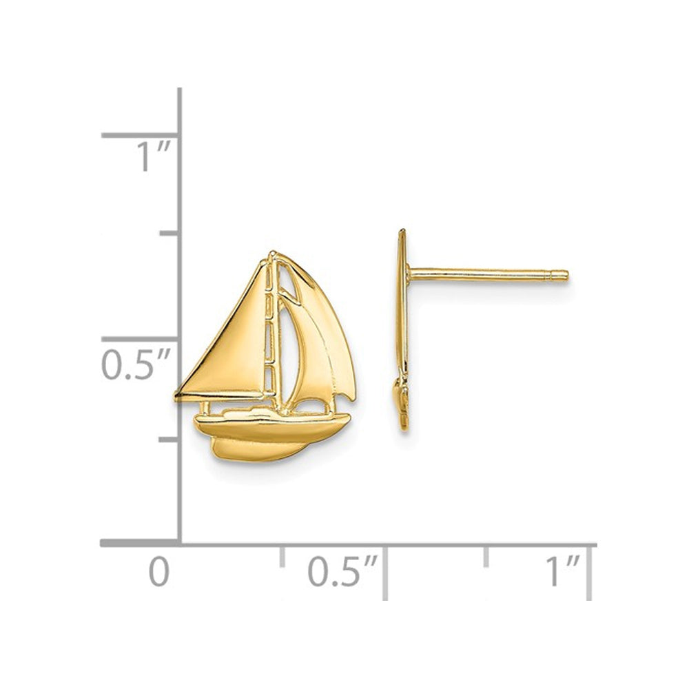 14K Yellow Gold Polished Sailboat Charm Earrings Image 2