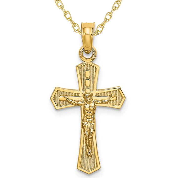 14K Yellow Gold Crucifix Cross Pendant Necklace with Chain Image 1