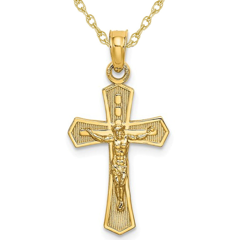 14K Yellow Gold Crucifix Cross Pendant Necklace with Chain Image 1