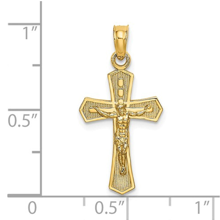 14K Yellow Gold Crucifix Cross Pendant Necklace with Chain Image 2