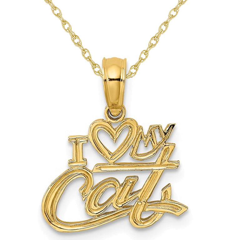 14K Yellow Gold I Heart My Cat Charm Pendant Necklace with Chain Image 1