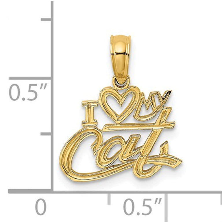 14K Yellow Gold I Heart My Cat Charm Pendant Necklace with Chain Image 2