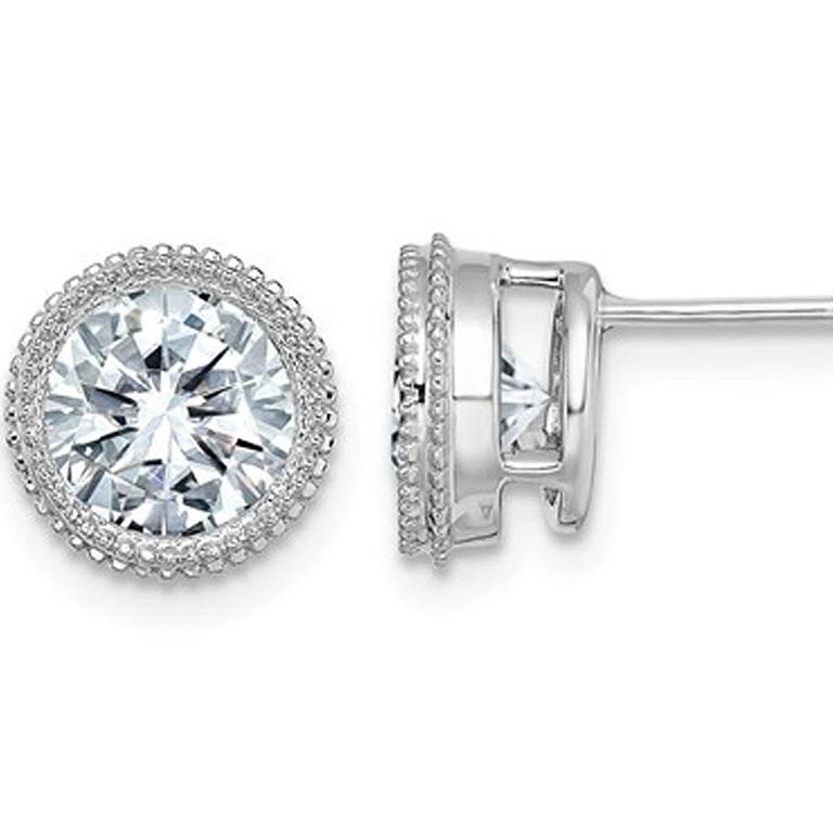 1.95 Carat (ctw) Synthetic Moissanite Bezel Solitaire Earrings in 14K White Gold (2.00 Carat Diamond Look) Image 1