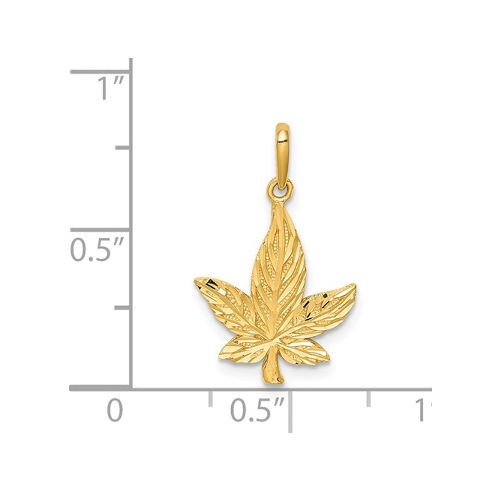 14K Yellow Gold Diamond-Cut Leaf Charm Pendant Necklace with Chain Image 2